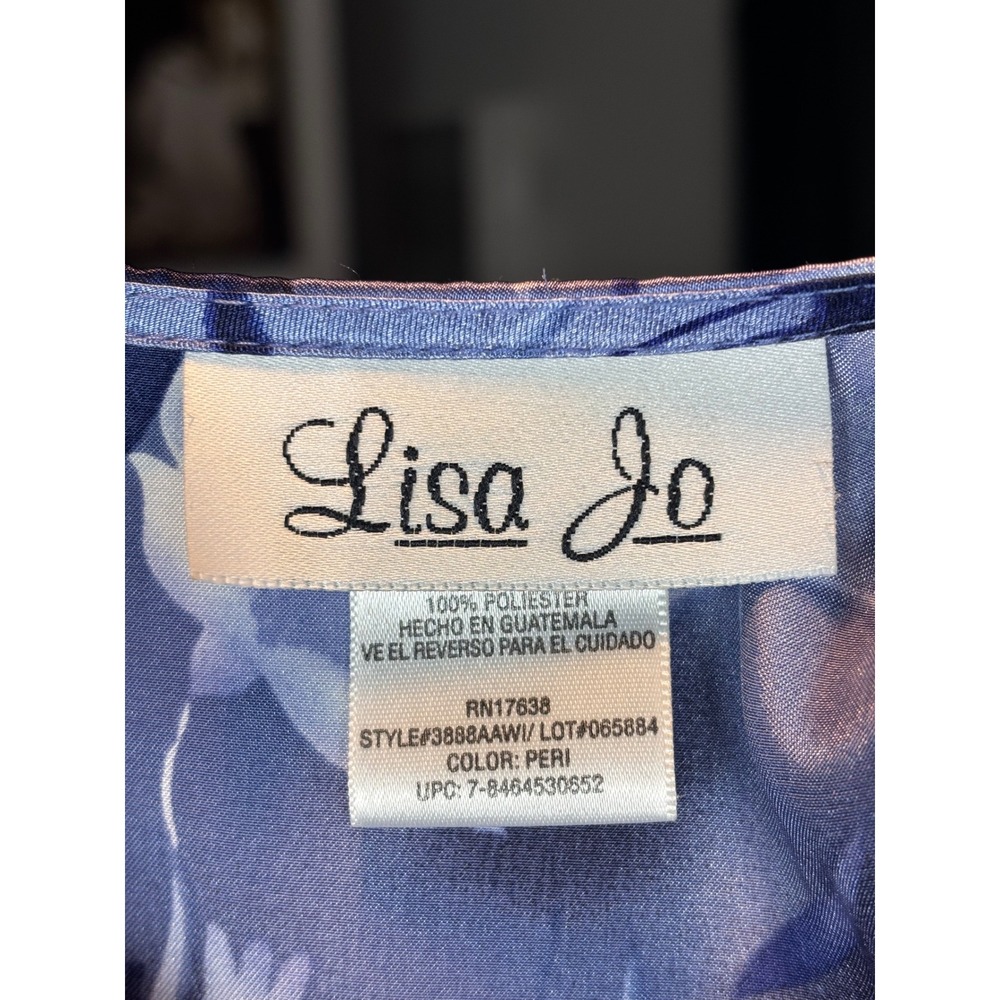 Lisa Jo Floral Print Blue Satin Lace Up Back Dress Women's Y2K 90's - Picture 8 of 8
